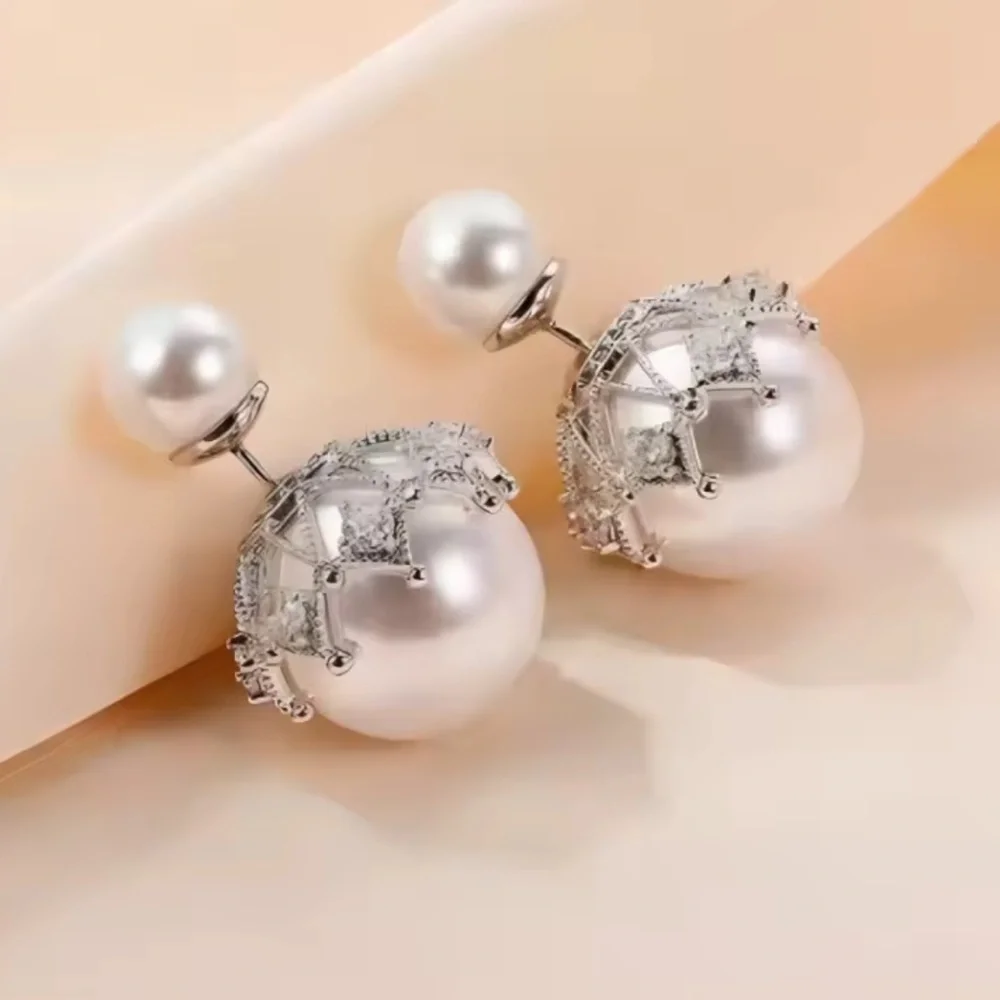 Classic Pearl Crown Crystal Earrings